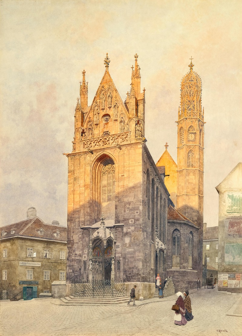 Franz Kopallik - The church Maria am Gestade in Vienna at evening sun