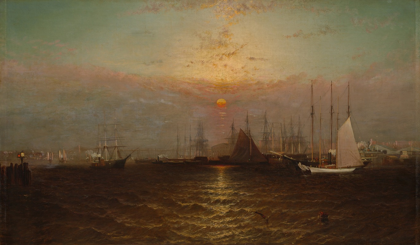 G. Baker - New York Harbor with Brooklyn Bridge