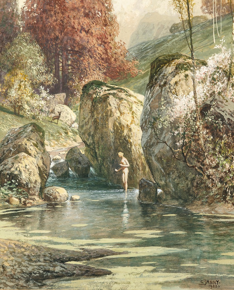 Georg Janny - Bathers in a mountain brook