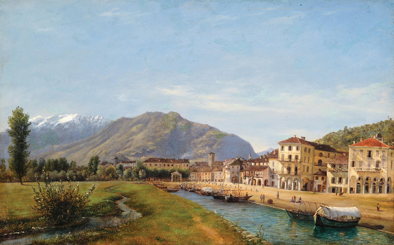 Giuseppe Bisi - A View of Locarno from the Naviglio Grande