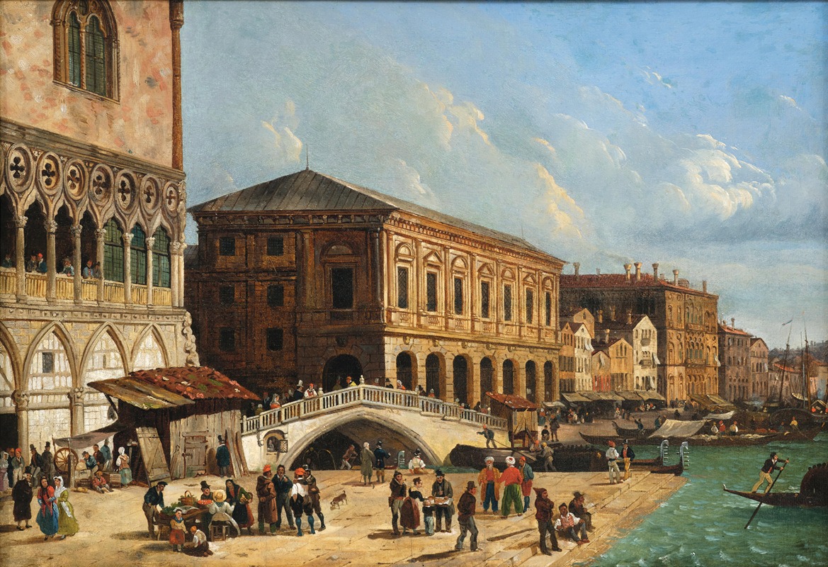 Giuseppe Canella - Venice, A View of Riva degli Schiavoni with Ponte della Paglia