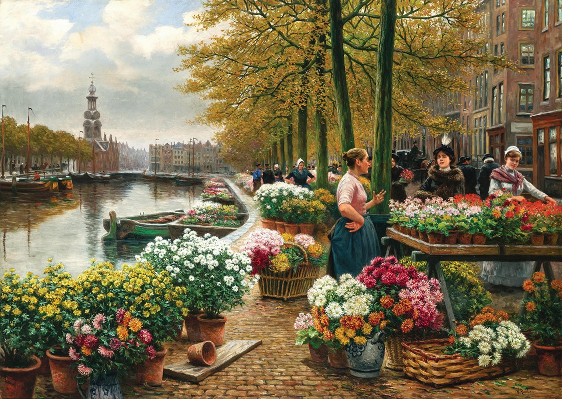 Henri Houben - A Flower Market in Amsterdam