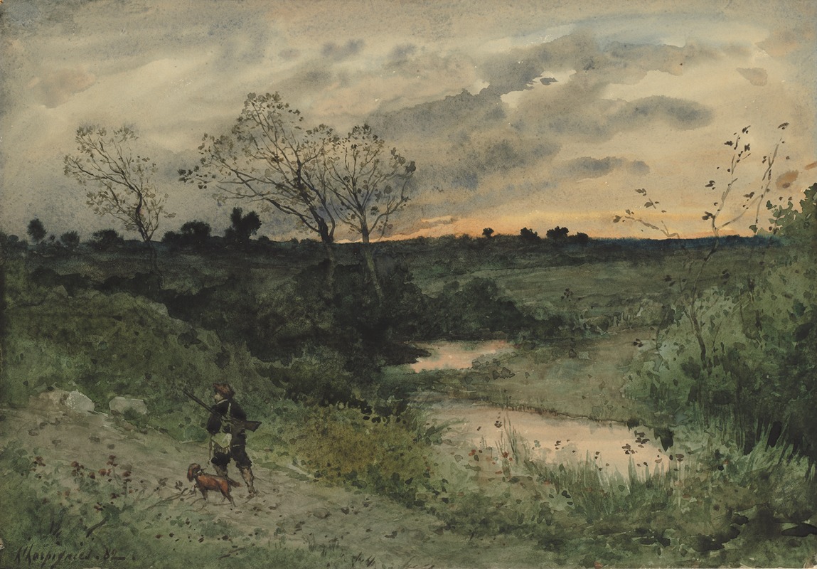 Henri-Joseph Harpignies - Dawn—Hunter with Dog