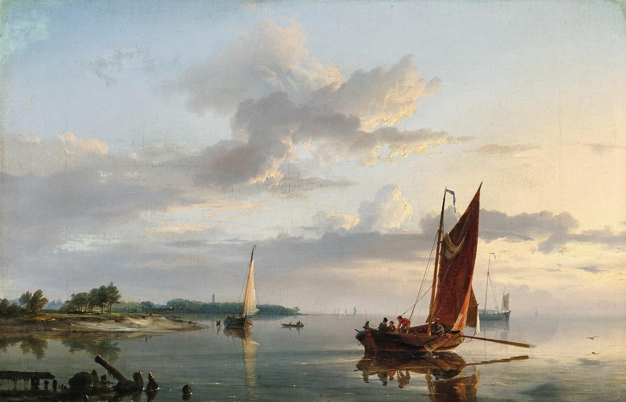 Hermanus Koekkoek - Boats on a Calm Sea