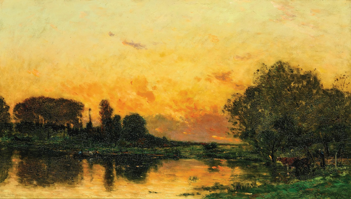 Hippolyte Camille Delpy - A River at Dusk