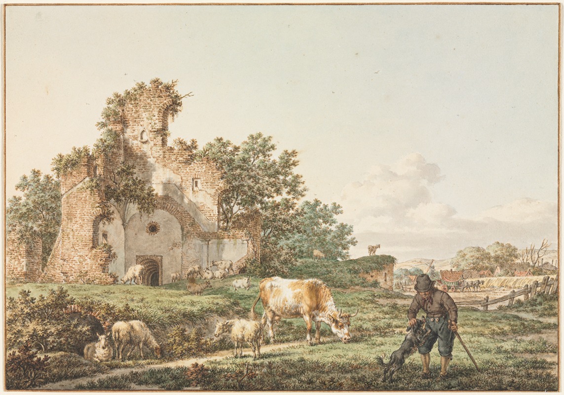 Jacob Cats - Pastoral Landscape with a Ruin