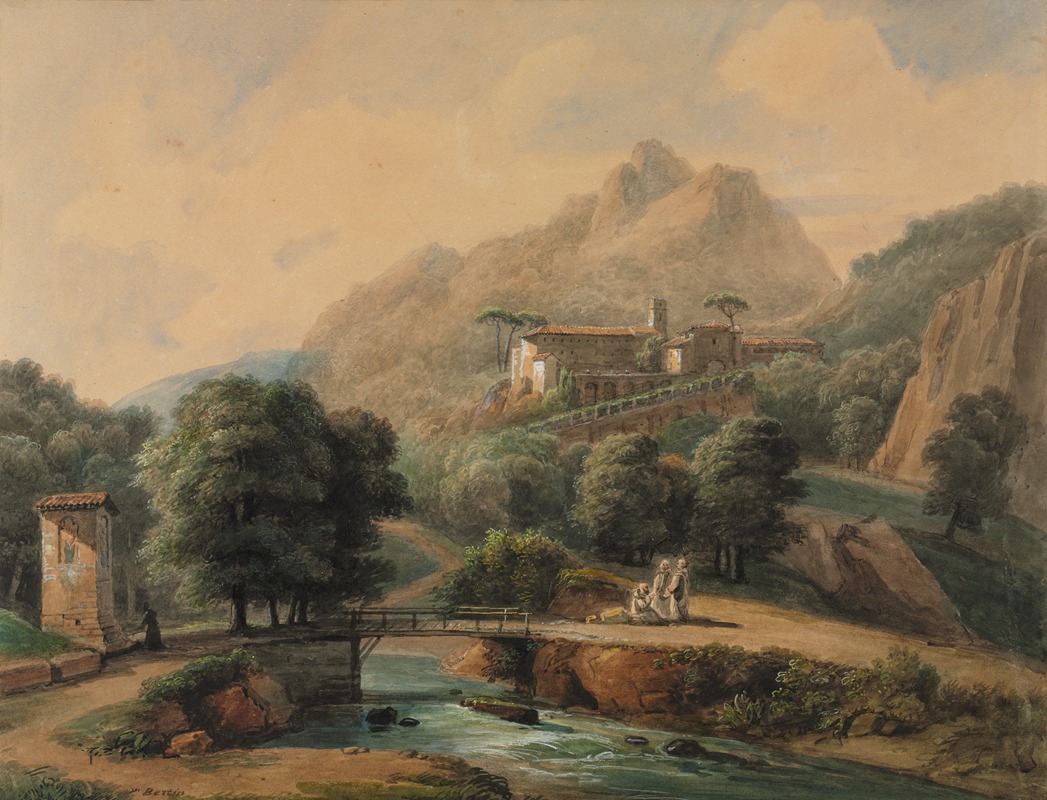 Jean-Victor Bertin - Paysage Italien; L’Abbaye et Les Religieux