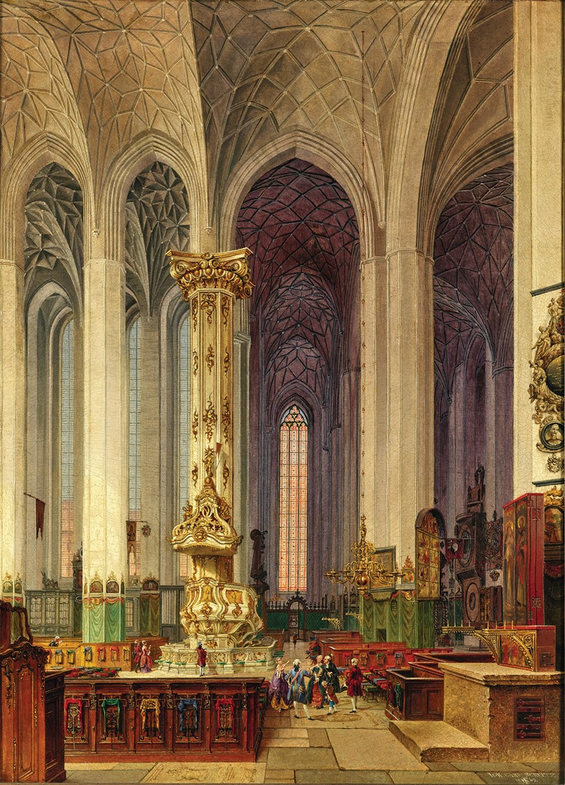 Johann Karl Schultz - A View of the Rococo Pulpit of St Mary’s Church in Gdańsk