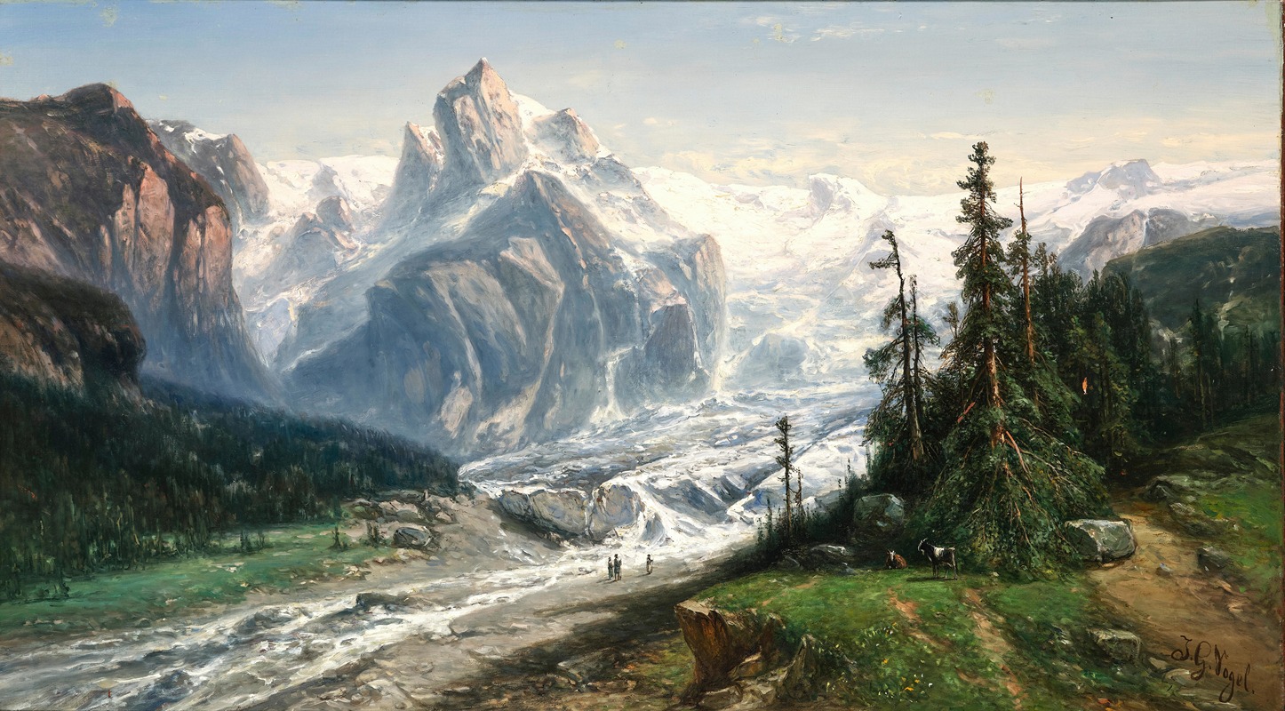 Johannes Gijsbert Vogel - Travellers at the Foot of a Glacier