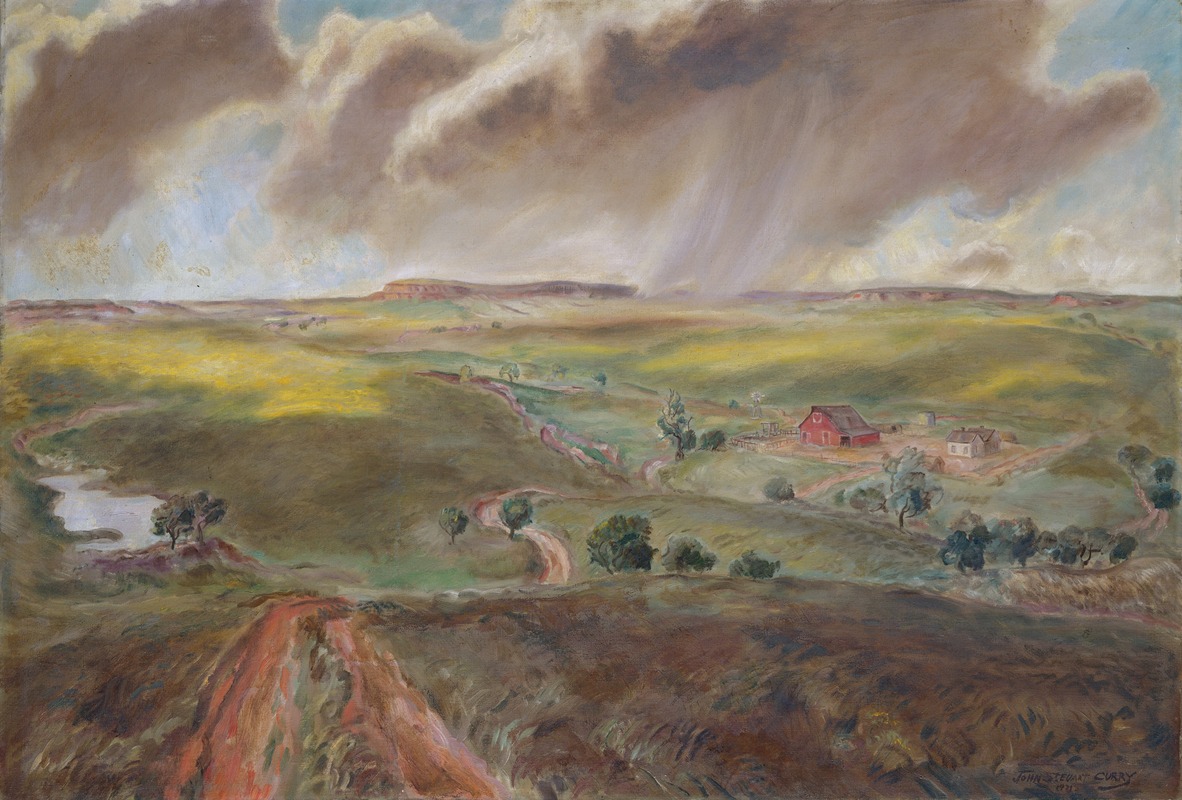 John Steuart Curry - Spring Shower (Western Kansas Landscape)