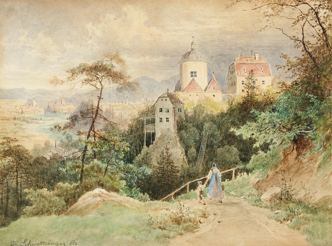 Josef Schwemminger - View of the church and presbytery of Christkindl near Steyr in Upper Austria