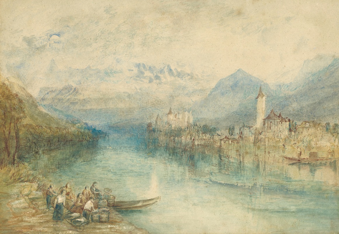 Joseph Mallord William Turner - Looking towards Lake Thun, from opposite Scherzligen, with Schloss Schadau and the Niesen in the distance, Switzerland