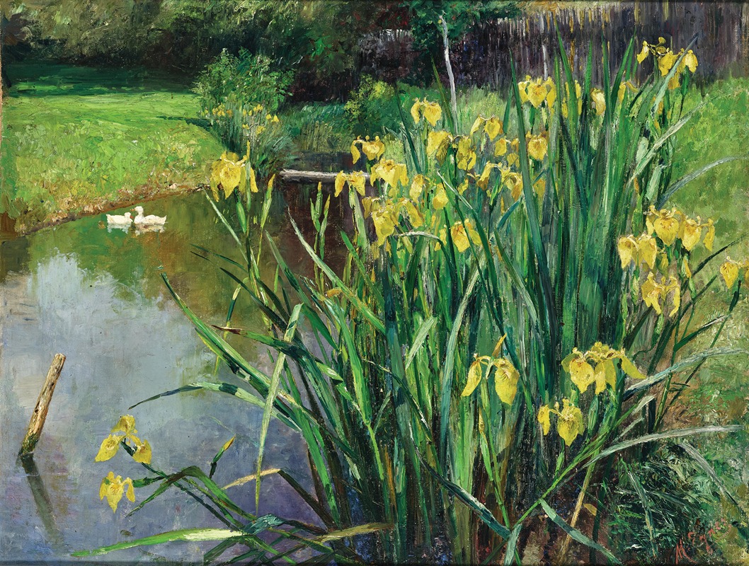 Marie Egner - Yellow Irises by a Pond