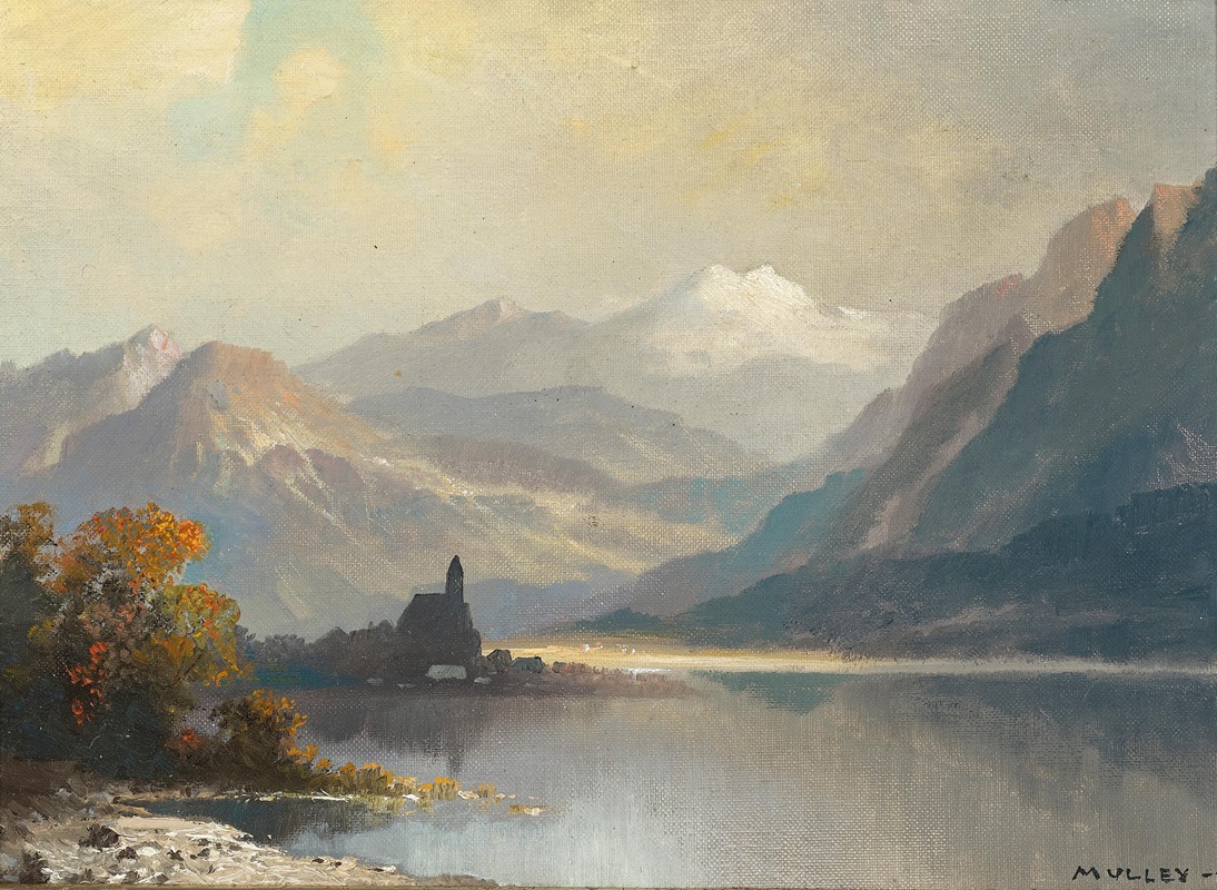 Oskar Mulley - A mountain lake with a chapel