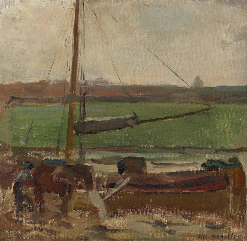 Piet Mondrian - Polder met gemeerde vrachtschuit buiten Amsterdam II