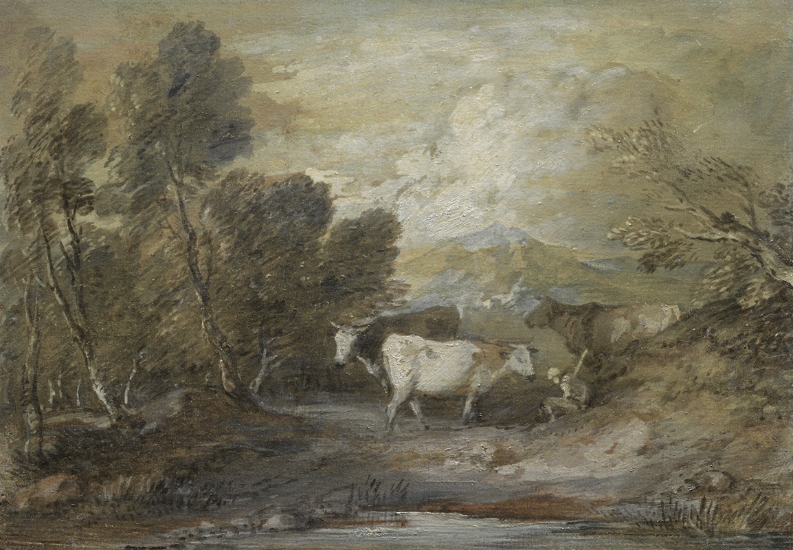 Thomas Gainsborough - A Herdsman with Three Cows by an Upland Pool