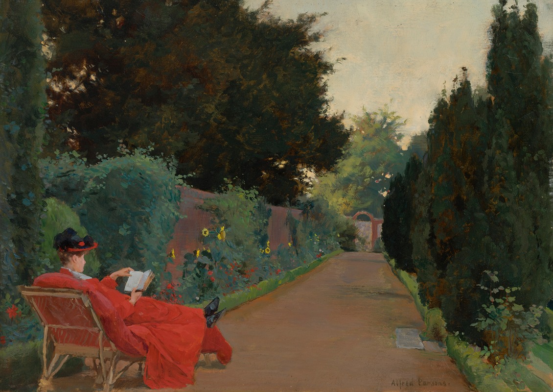 Alfred William Parsons - A young woman reading on a garden path