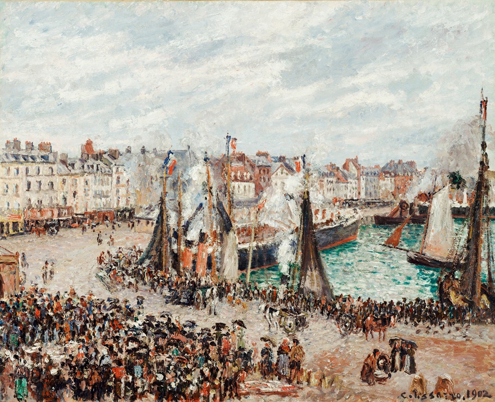 Camille Pissarro - The Fish Market, Dieppe; Grey Weather, Morning