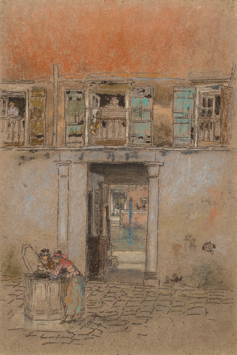 James Abbot McNeill Whistler - Courtyard on Canal; Grey and Red