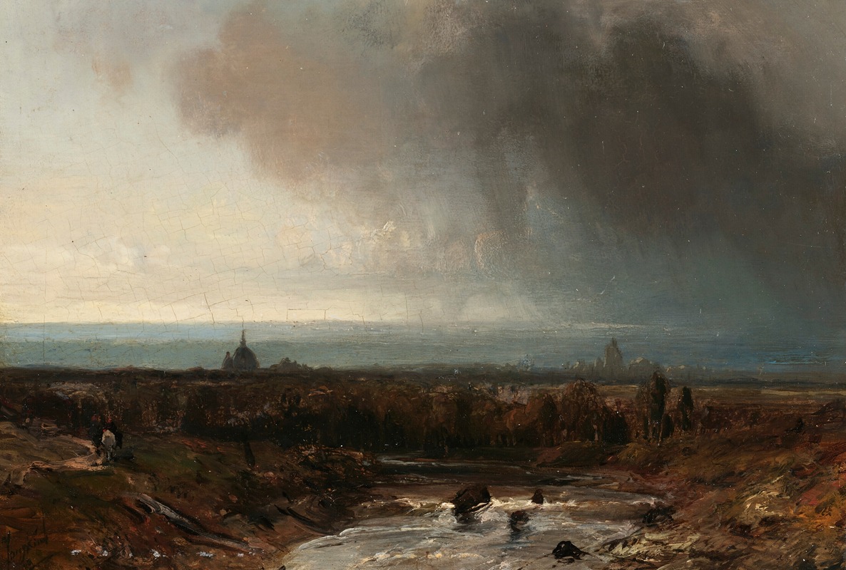 Johan Barthold Jongkind - A river landscape beneath a stormy sky