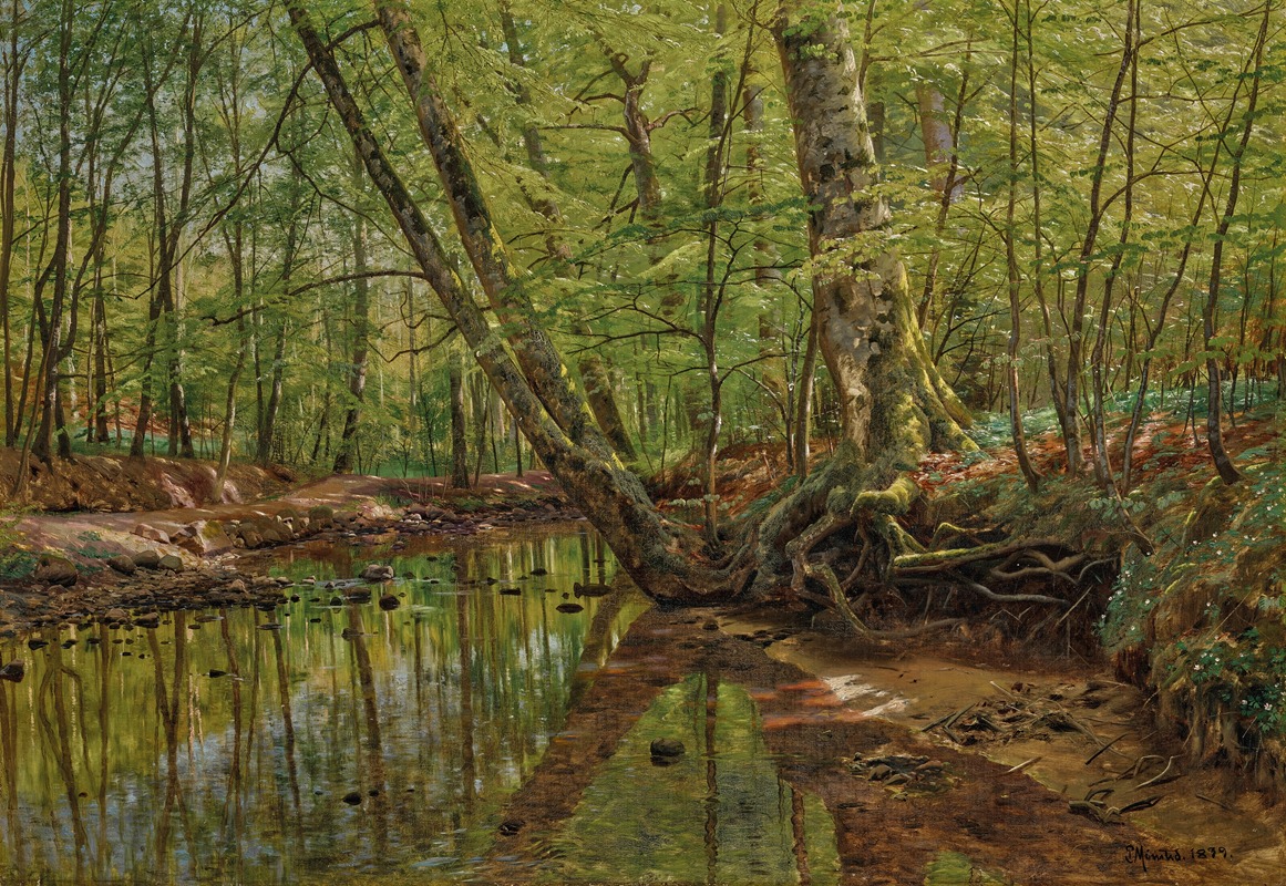 Peder Mønsted - Forest landscape with river