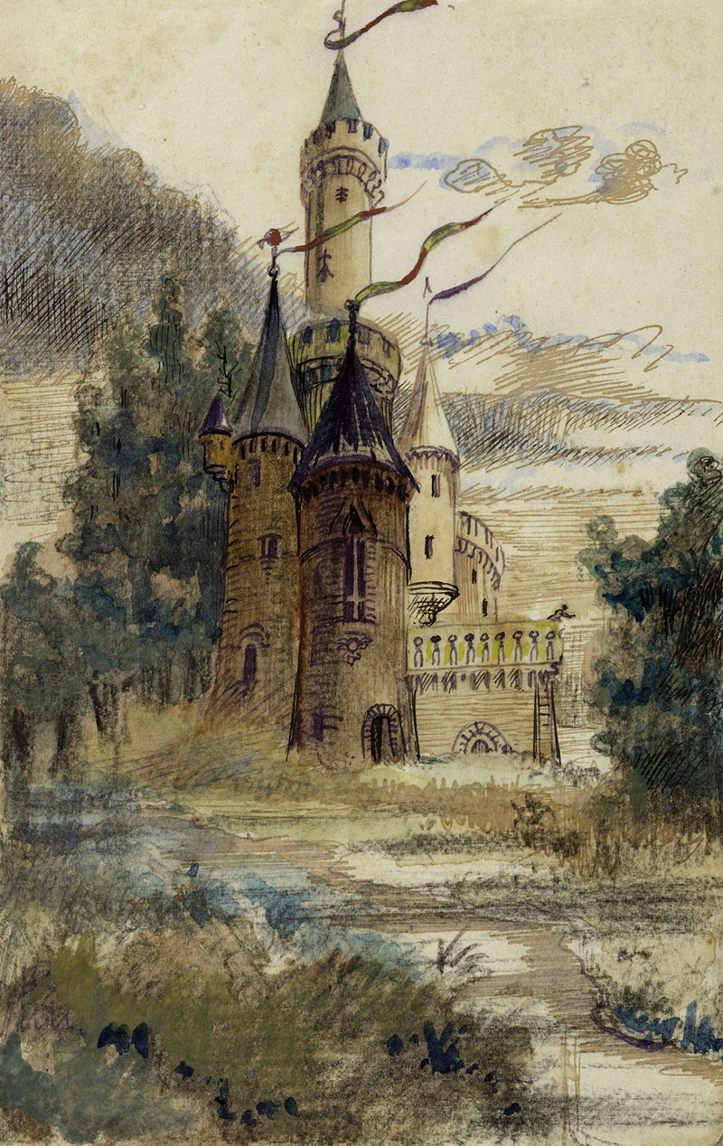 Arthur-Joseph Gueniot - Reconstitution possible du château de Chêne Vert sur la Rance, entre Dinan et Dinard