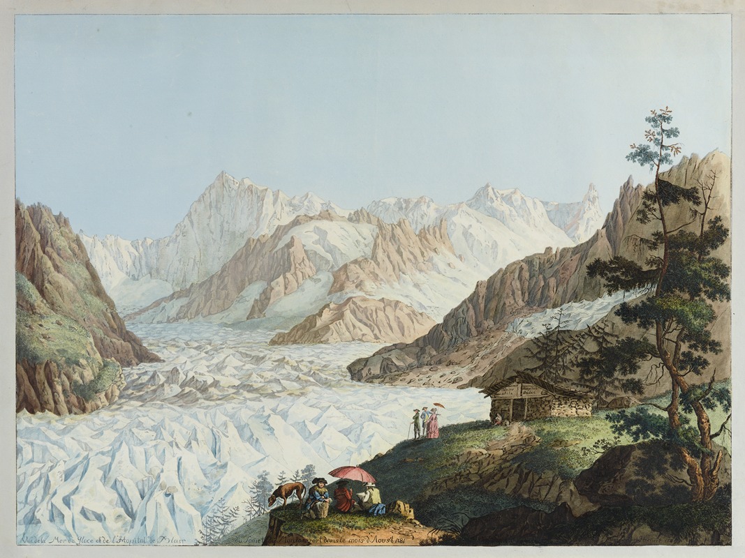 Carl Ludwig Hackert - Vuë de la Mer de Glace et de l’Hopital de Blair du Sommet du Montanvert dans le mois d’Aoust 1781