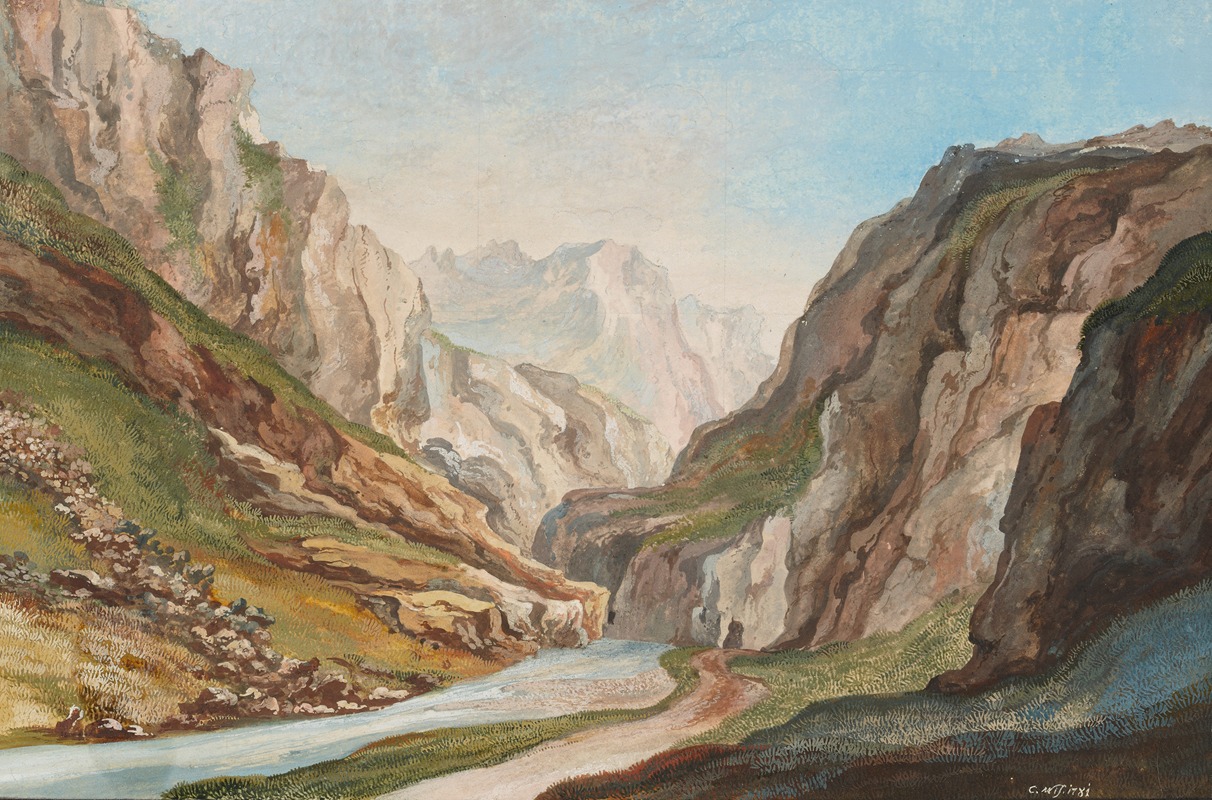 Caspar Wolf - Chemin perçé par la Montagne à la longeur de 80 Pas, entre le Pont de Diable et Urselen dans le Canton d’Ury