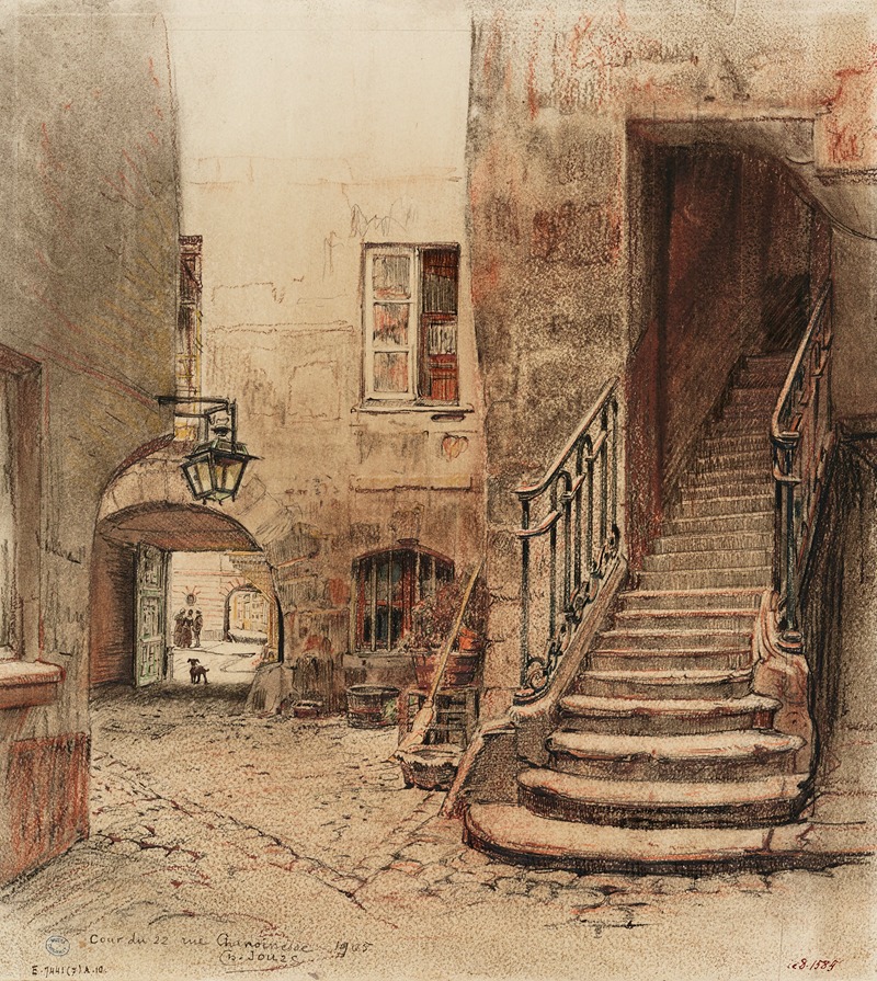 Charles Jouas - Escalier et cour du 22, rue Chanoinesse