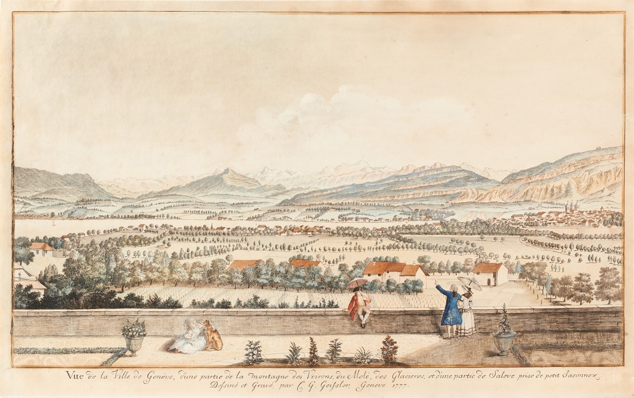 Christian Gottlieb Geissler - Vue de la Ville de Genéve, d’une partie de la montagne des Voirons, du Molé, des Glacieres, et d’une partie de Saleve prise de petit Saconnex