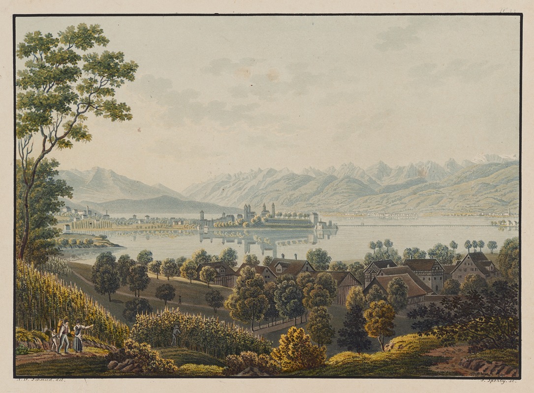 David Alois Schmid - Vue de Rapperschwyl vers Lachen lac de Zurich