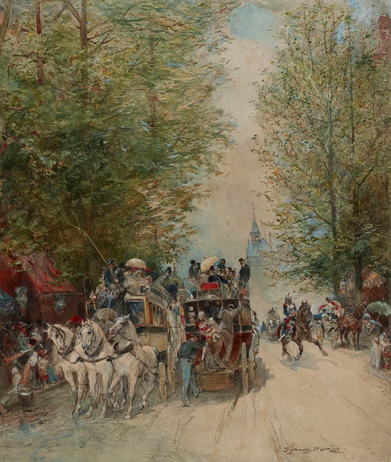 Edmond Morin - Scène de rue omnibus au Pont-au-Change