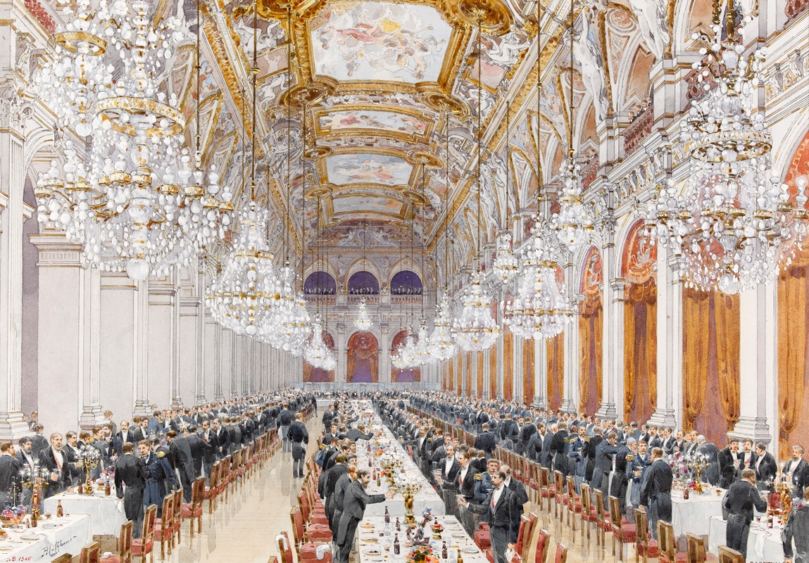 Fédor Hoffbauer - Banquet des officiers de la marine Russe, dans la salle des fêtes à l’Hôtel de Ville. Fêtes Franco-Russes à Paris