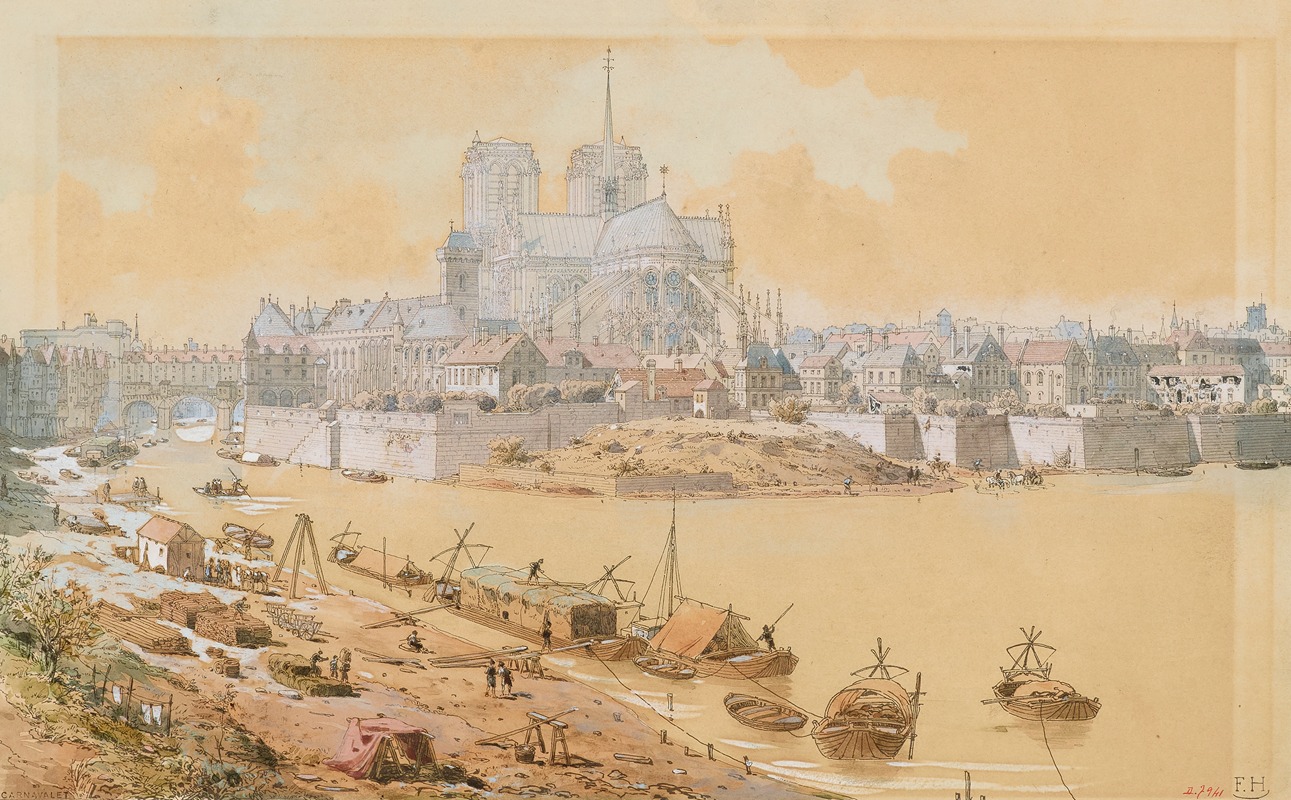 Fédor Hoffbauer - La cathédrale Notre-Dame et le palais de l’Archevêché en 1595