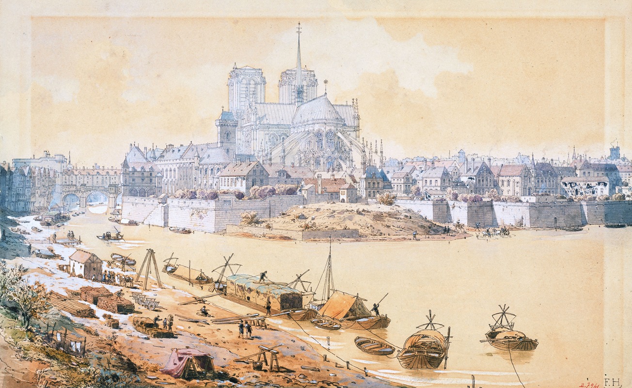 Fédor Hoffbauer - La cathédrale Notre-Dame et le palais de l’Archevêché en 1595