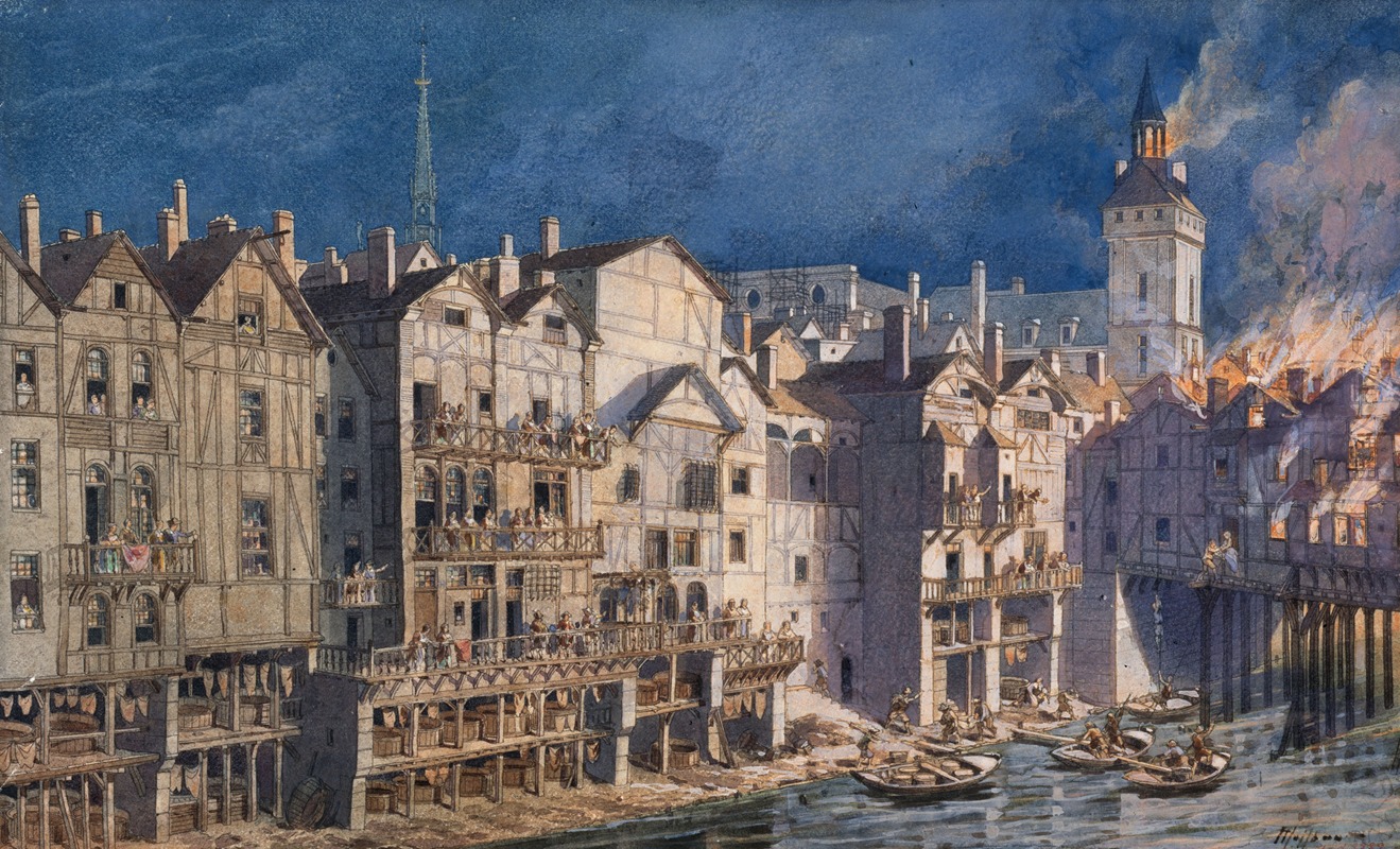 Fédor Hoffbauer - La Cité entre le pont Notre Dame et le pont au Change en 1621