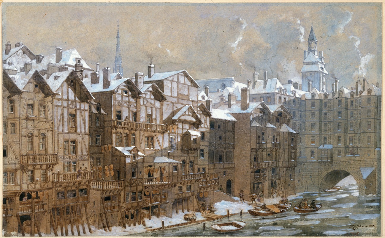 Fédor Hoffbauer - La Cité et le pont aux Change en hiver 1650