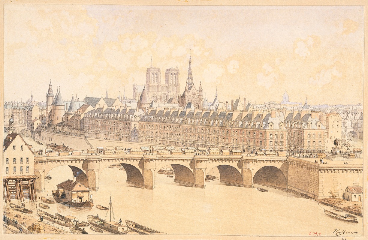 Fédor Hoffbauer - La Cité et le Pont Neuf en 1665