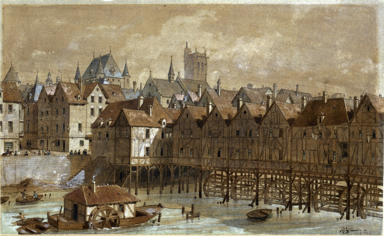 Fédor Hoffbauer - Le Grand Châtelet et le pont aux Meuniers en 1580