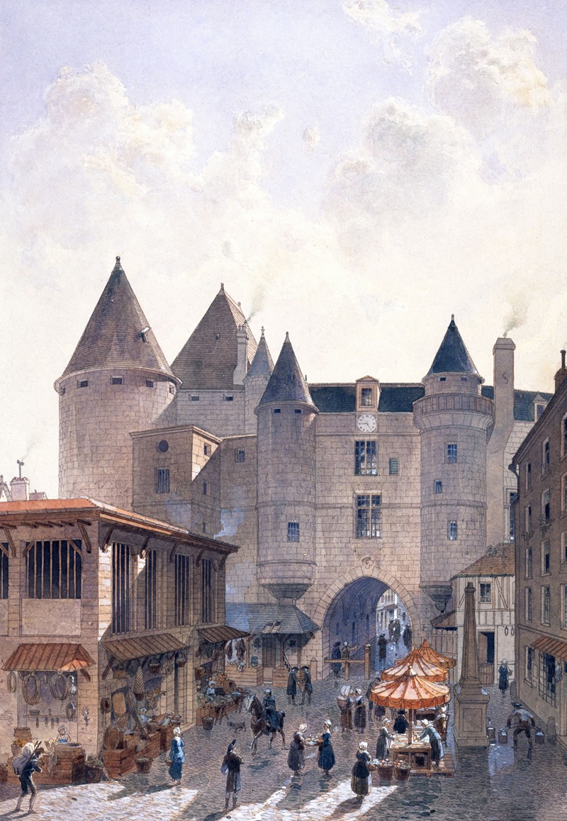 Fédor Hoffbauer - Le Grand Châtelet, vue prise depuis la rue Saint-Denis en 1800