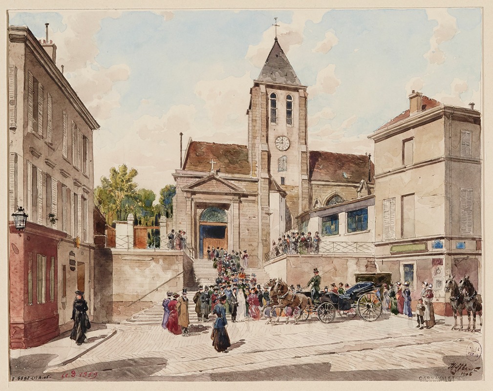 Fédor Hoffbauer - L’église de Saint-Germain de Charonne, 4 place Saint-Blaise et 119, rue de Bagnolet La sortie d’un mariage