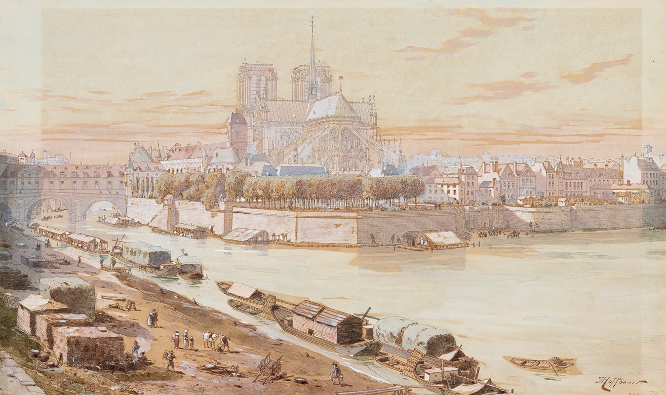 Fédor Hoffbauer - Notre-Dame et l’Evêché en 1750