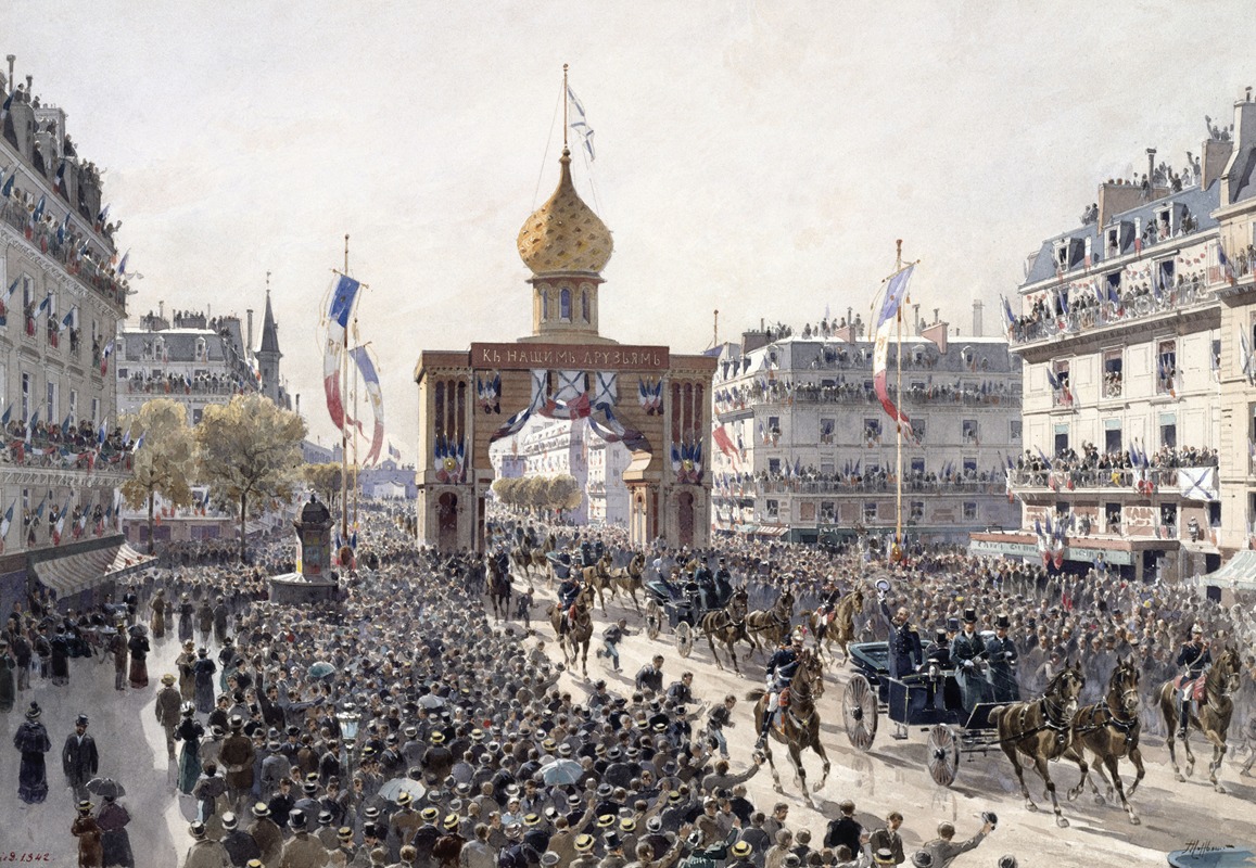 Fédor Hoffbauer - Promenades sur les Boulevards, cortège officiel lors des fêtes Franco-Russes à Paris le 20 octobre 1893