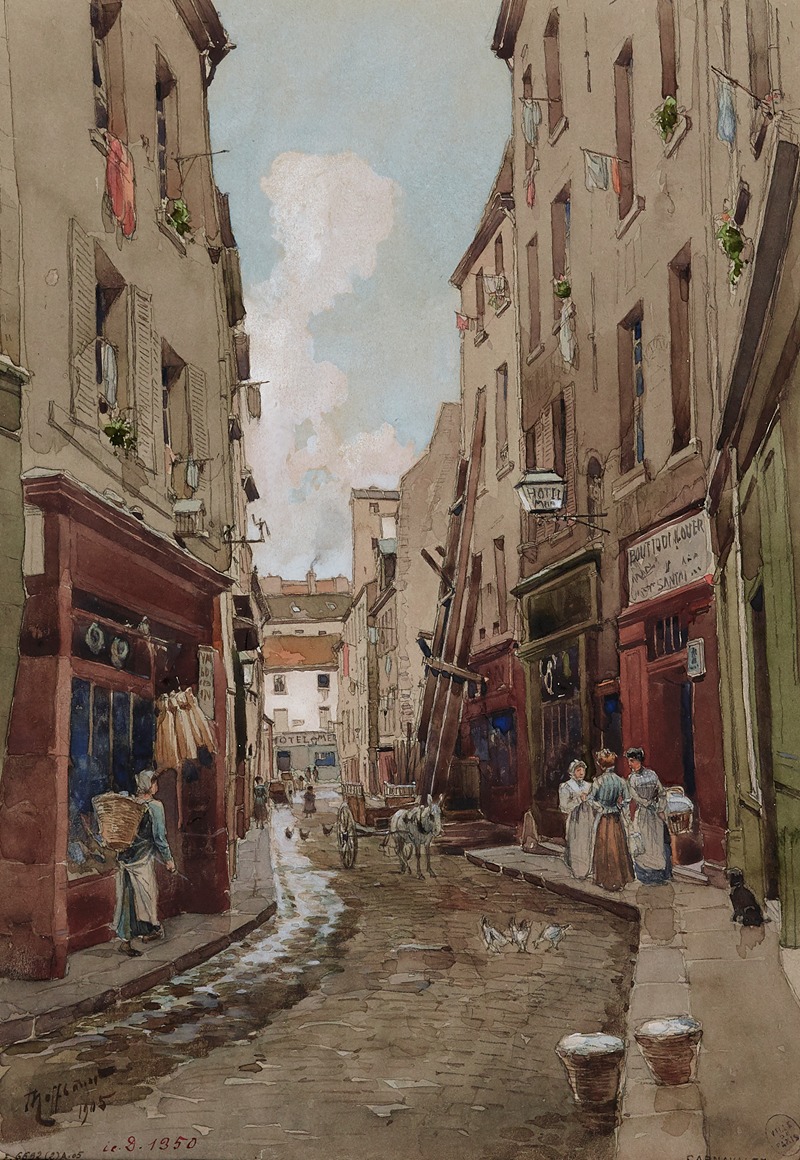 Fédor Hoffbauer - Rue Saint-Médard en 1905, en direction de la rue Mouffetard