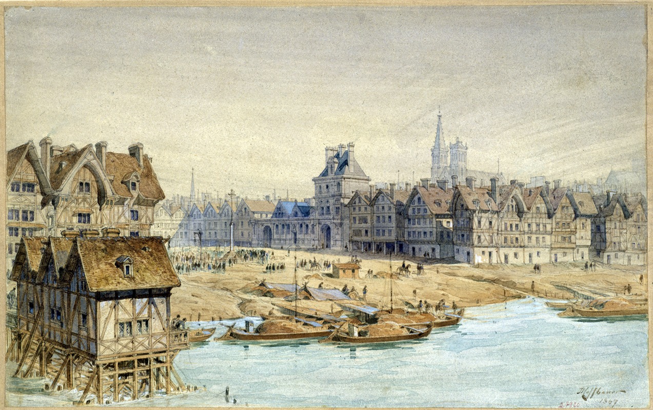 Fédor Hoffbauer - Une pendaison sur la place de Grève et l’Hôtel de Ville en 1583