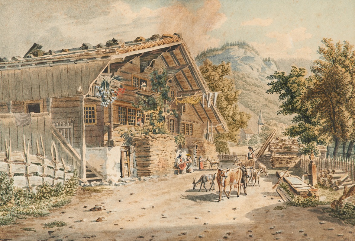 Franz Niklaus König - Bauernhaus und Strasse in Meiringen