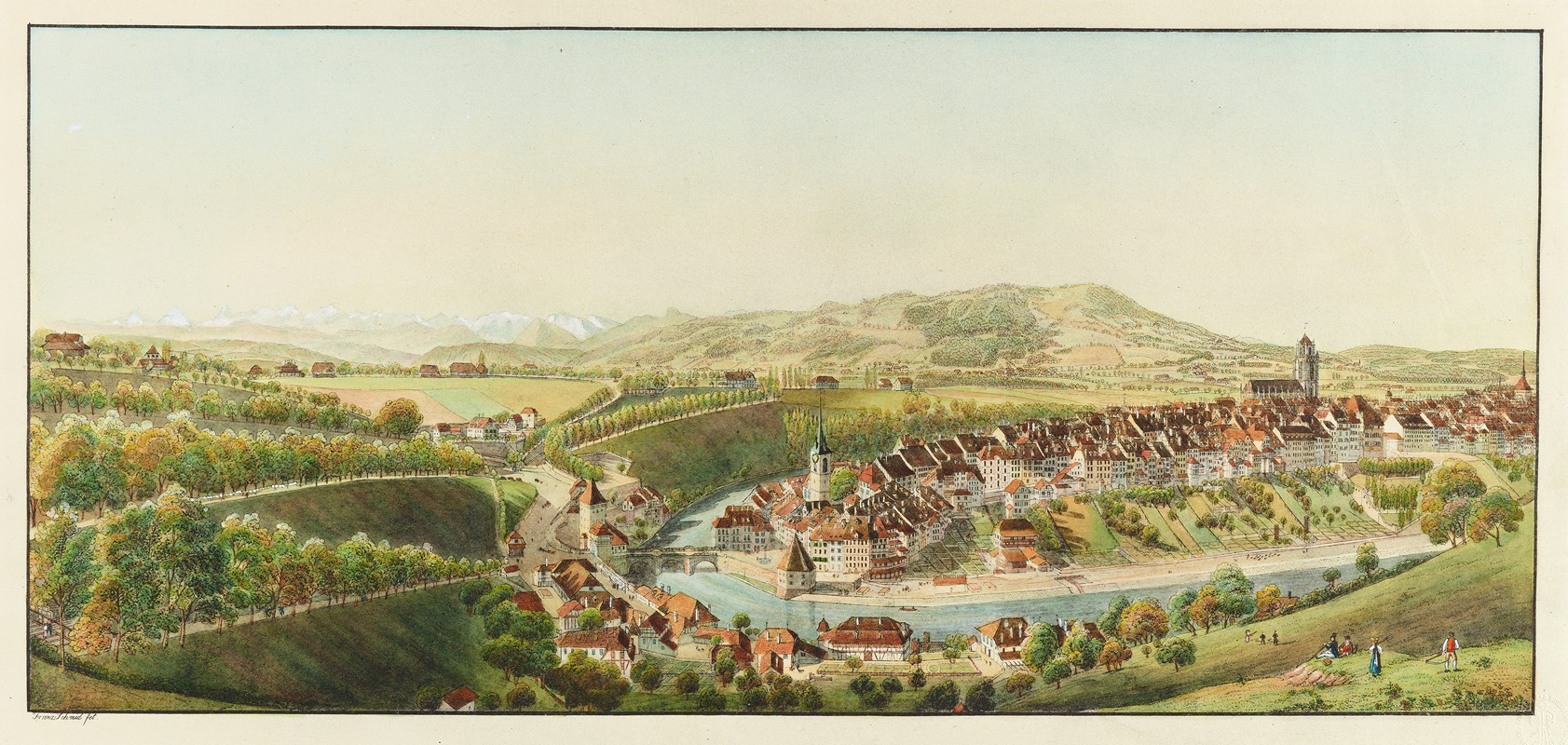 Franz Schmid - Vue de la partie inférieure de la ville de Berne