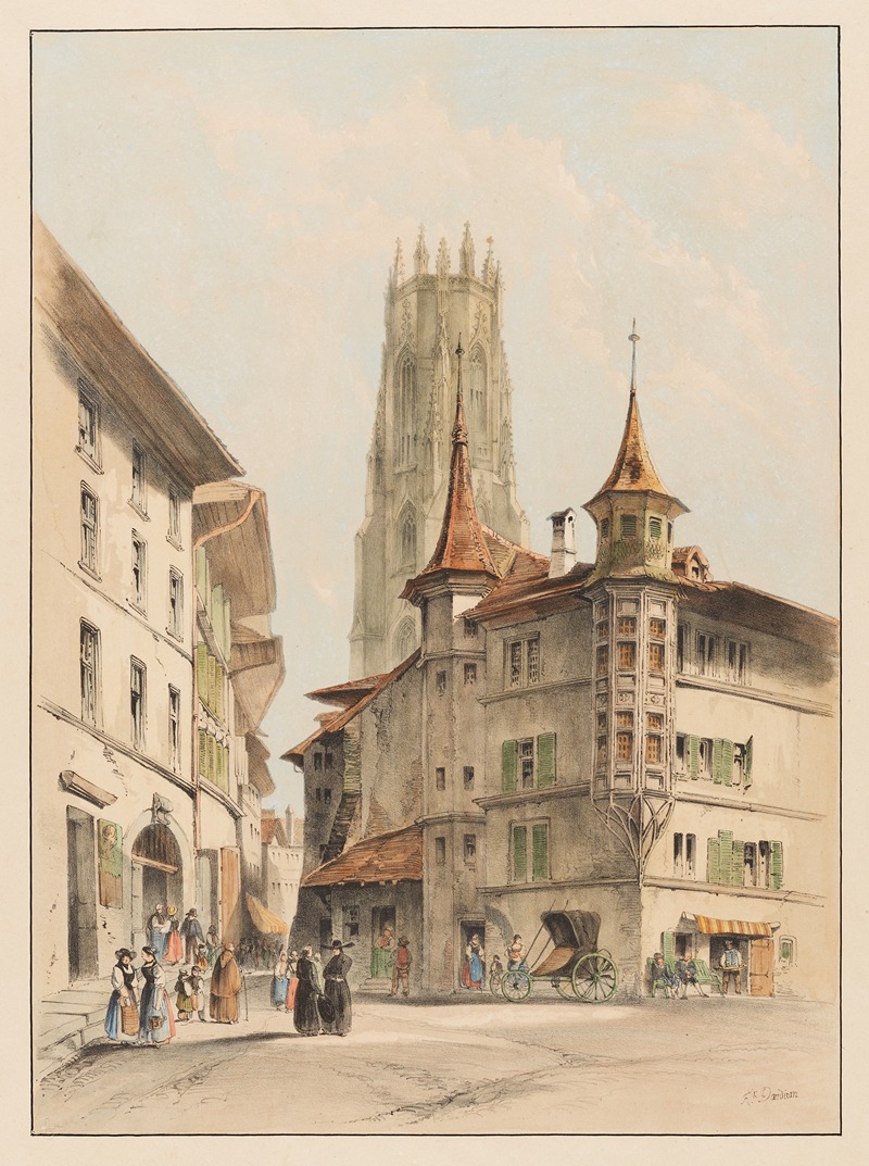 Frédéric-François d' Andiran - Fribourg (Suisse) Tour St. Nicolas, entrée de la grande Rue