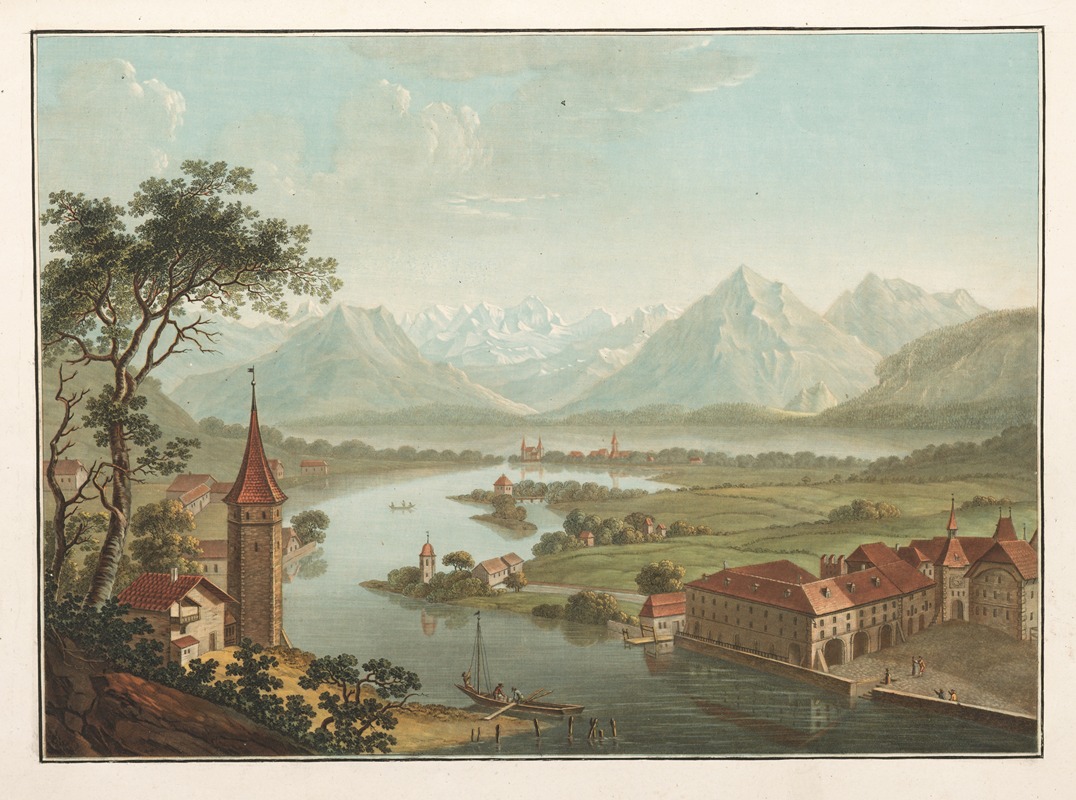 Friedrich Rosenberg - Lac et ville de Thun, avec la rivière de l’Aar, prise à Vue d’Oiseau- de la Terrasse du Chateau