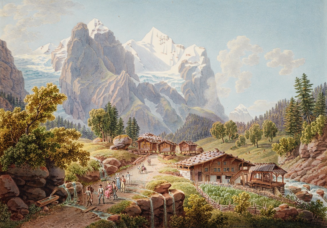 Gabriel Lory the older - Ansicht des Rosenlauigletschers mit Wellhorn und Wetterhorn